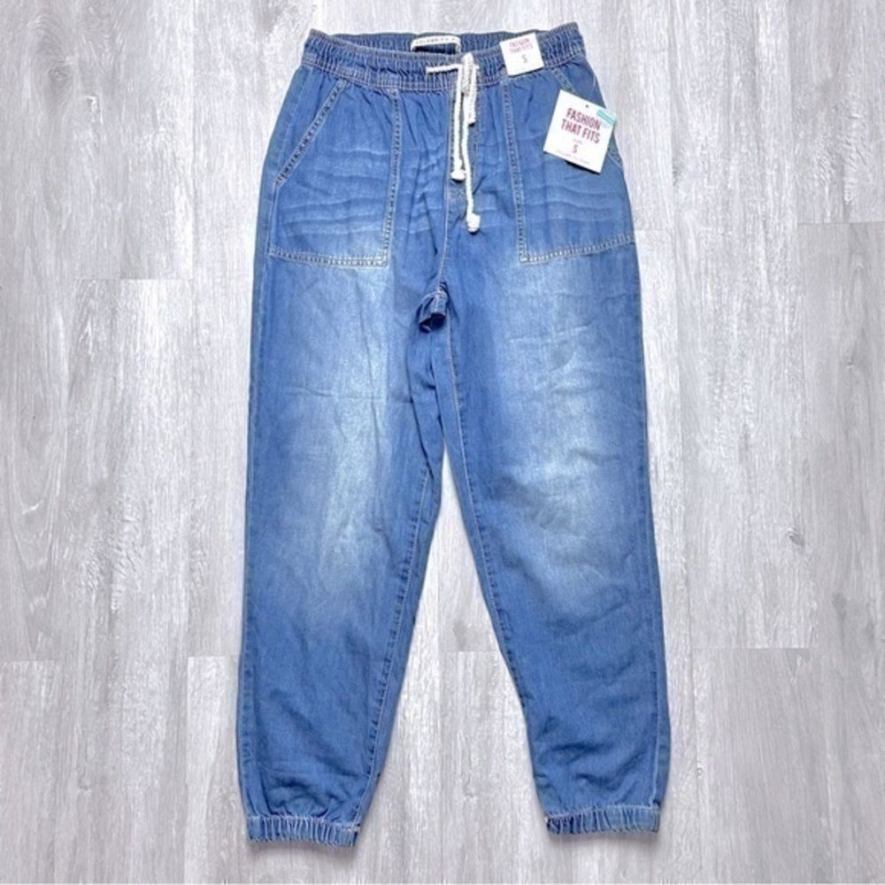 Denim Drawstring Jogger S NWT Blue Elastic Waist Jeans Pants